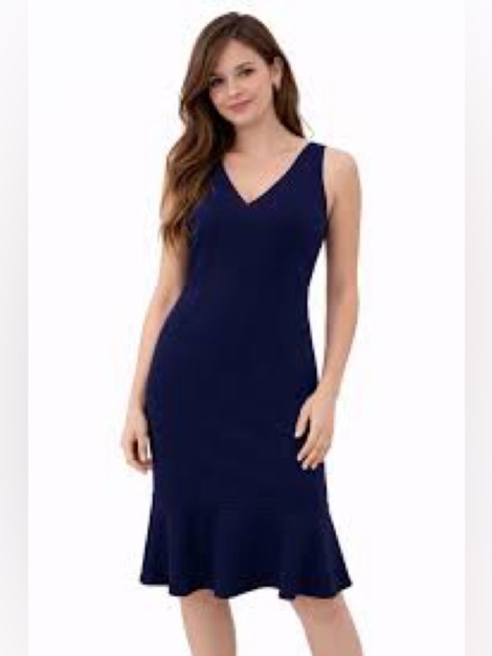 Banana Republic Ruffle Hem Dress Women's Sleeveless V-Neck Navy Back Zip